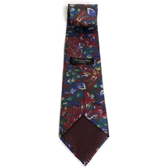 Christian Dior Monsieur Red Blue Floral Pattern Classic Silk Tie Necktie 58" - Picture 2 of 7